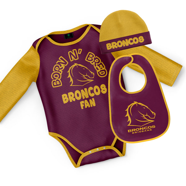 NRL Broncos 3pc Infant Gift Set - 'Born & Bred'