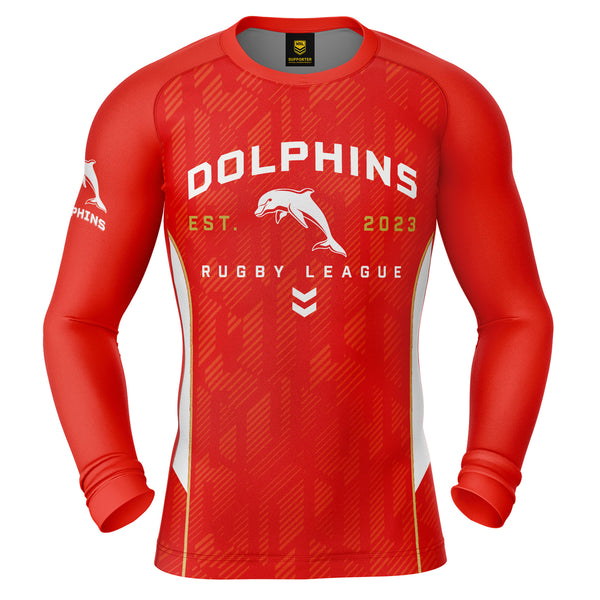 NRL Dolphins 'Blocker' Long Sleeve Rash Vest - Adult - Ashtabula