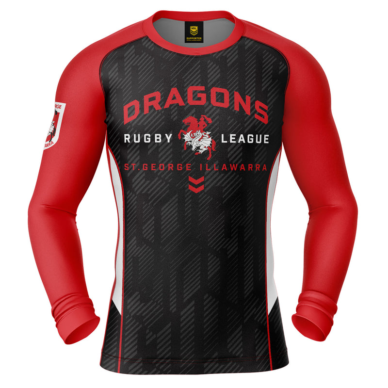 NRL Dragons 'Blocker' Long Sleeve Rash Vest - Youth - Ashtabula