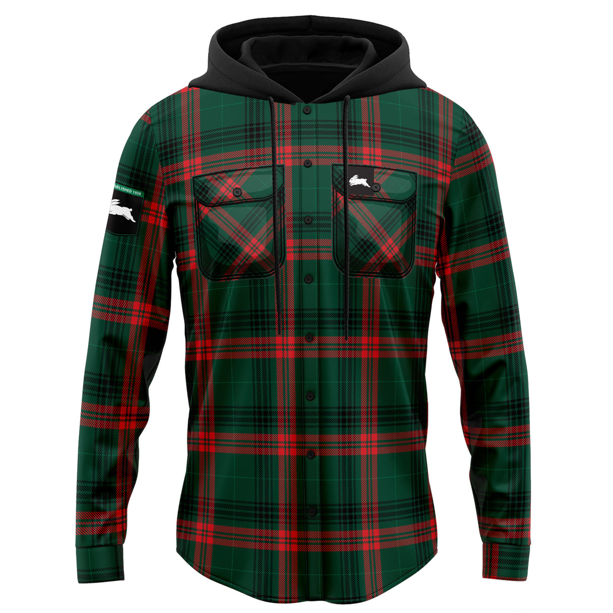 NRL Rabbitohs 'Highland' Hooded Flannel Shirt - Ashtabula