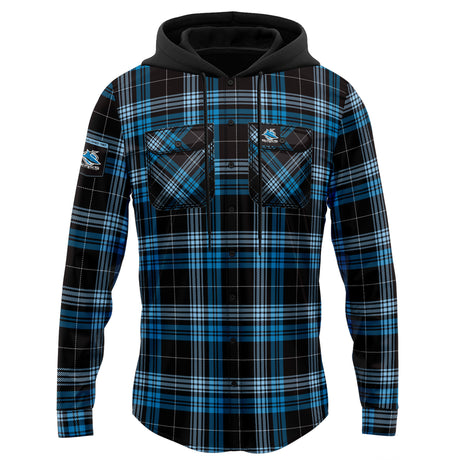 NRL Sharks 'Highland' Hooded Flannel Shirt - Ashtabula