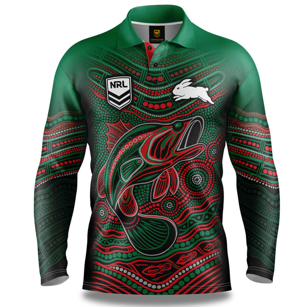 NRL Rabbitohs 'Jumping Barra' Fishing Shirt - Adult - Ashtabula