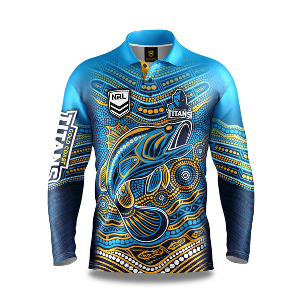 NRL Titans 'Jumping Barra' Fishing Shirt - Adult - Ashtabula