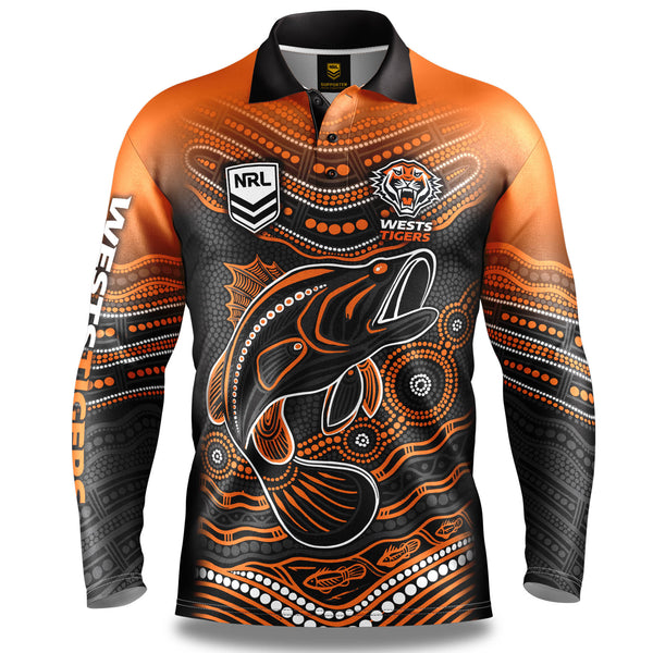 NRL Wests Tigers 'Jumping Barra' Fishing Shirt - Adult - Ashtabula