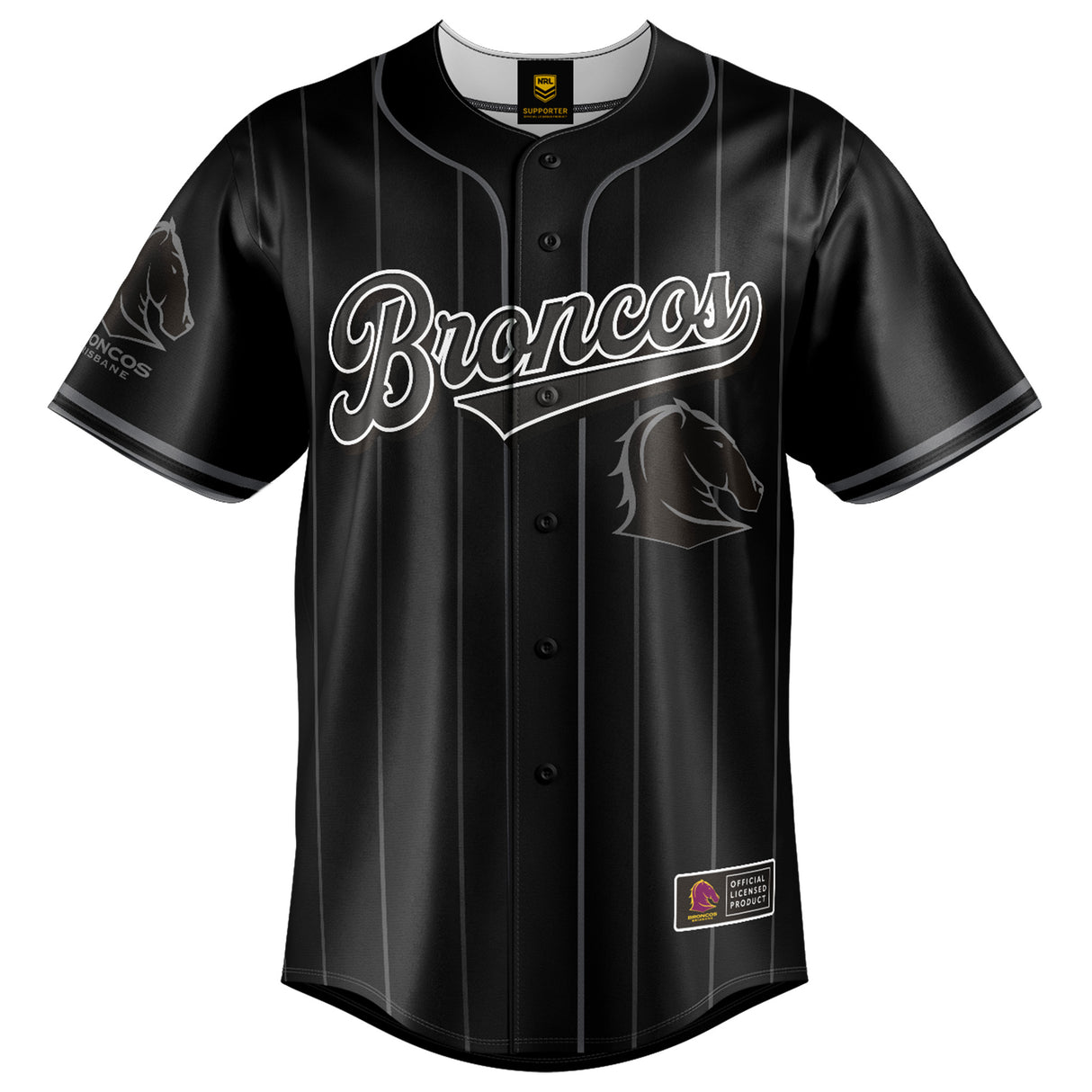 NRL Broncos Blackout Baseball Shirt Youth