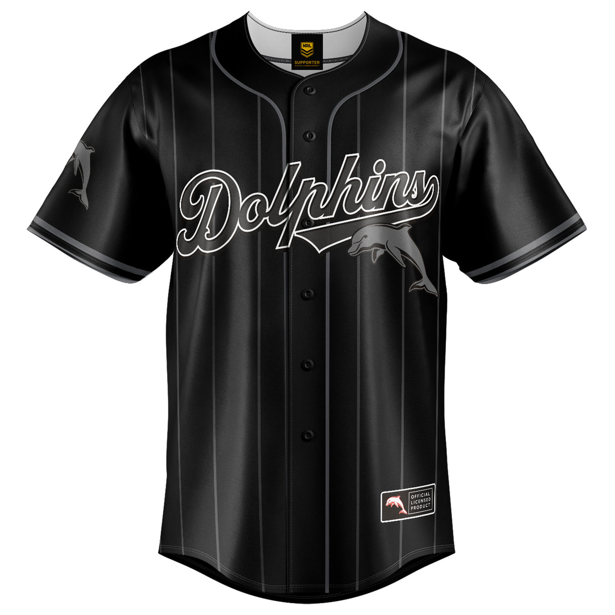 NRL Dolphins Blackout Baseball Shirt Youth