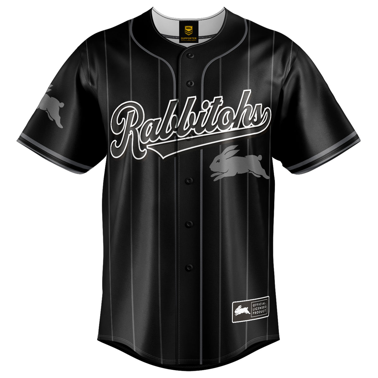 NRL Rabbitohs Blackout Baseball Shirt Youth