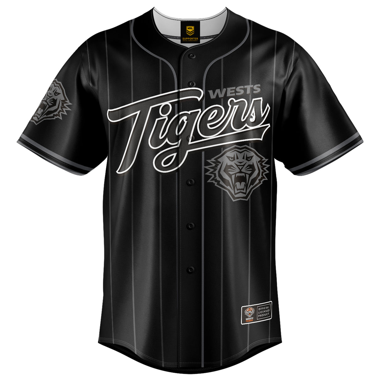NRL Wests Tigers Blackout Baseball Shirt Youth