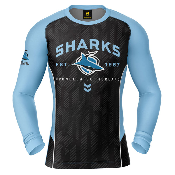 NRL Sharks 'Blocker' Long Sleeve Rash Vest - Adult - Ashtabula