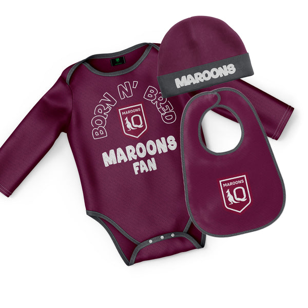 QLD Maroons 3pc Infant Gift Set - 'Born & Bred'