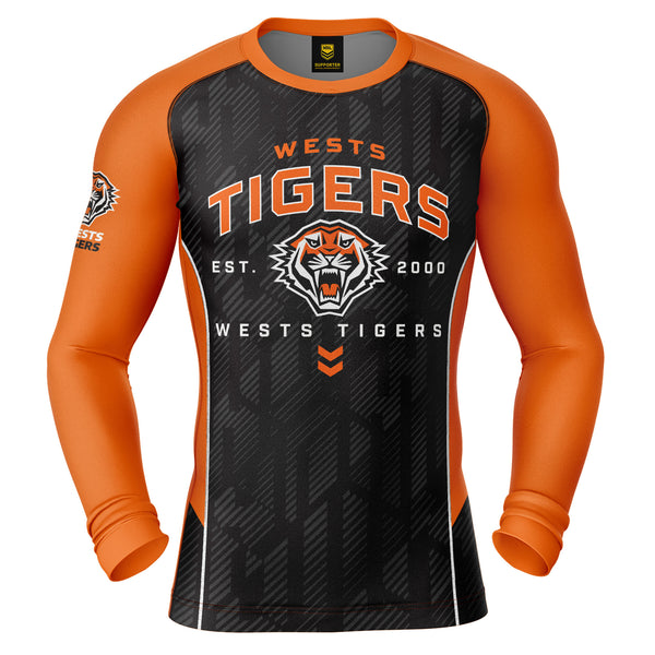 NRL West Tigers 'Blocker' Long Sleeve Rash Vest - Adult - Ashtabula