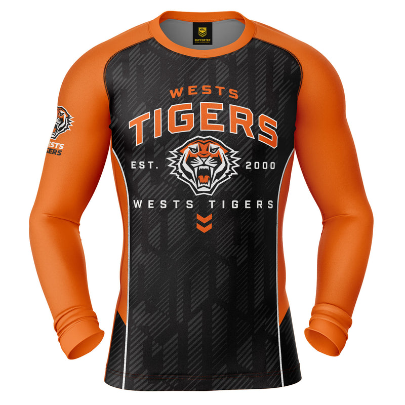 NRL West Tigers 'Blocker' Long Sleeve Rash Vest - Adult - Ashtabula