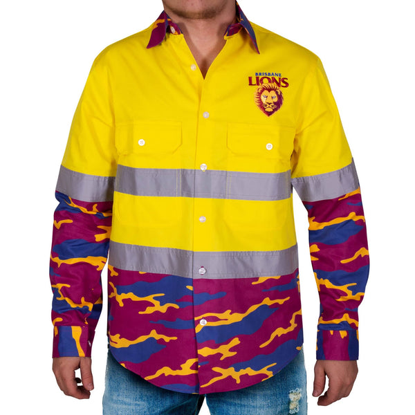 AFL Brisbane Lions 'Camo' Hi-Vis Work Shirt - Ashtabula