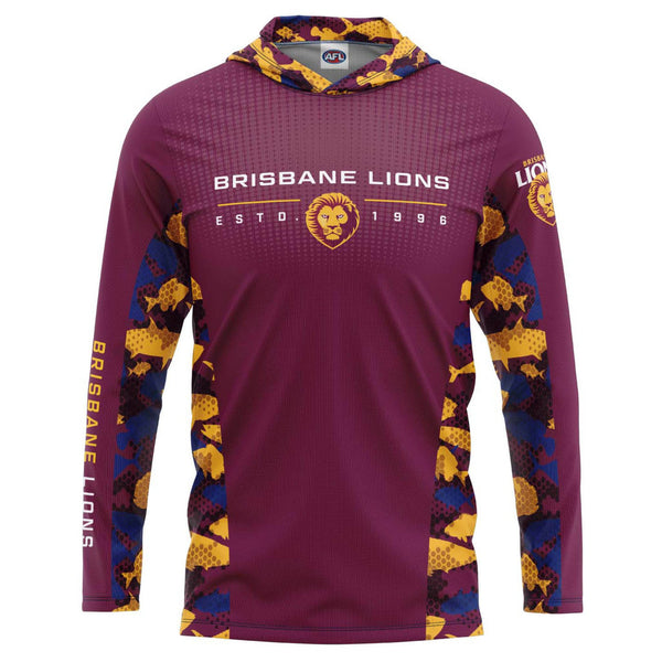 AFL Brisbane Lions 'Reef Runner' Hooded Fishing Shirt - Adult - Ashtabula