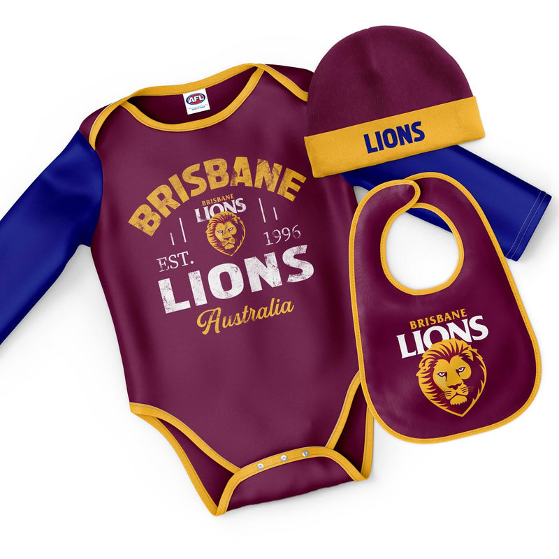 AFL Brisbane Lions "Rover" 3pc Bodysuit Gift Set - Ashtabula