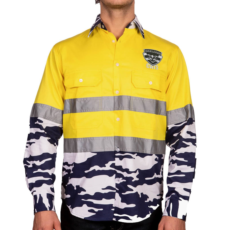 AFL Geelong Cats 'Camo' Hi-Vis Work Shirt - Ashtabula