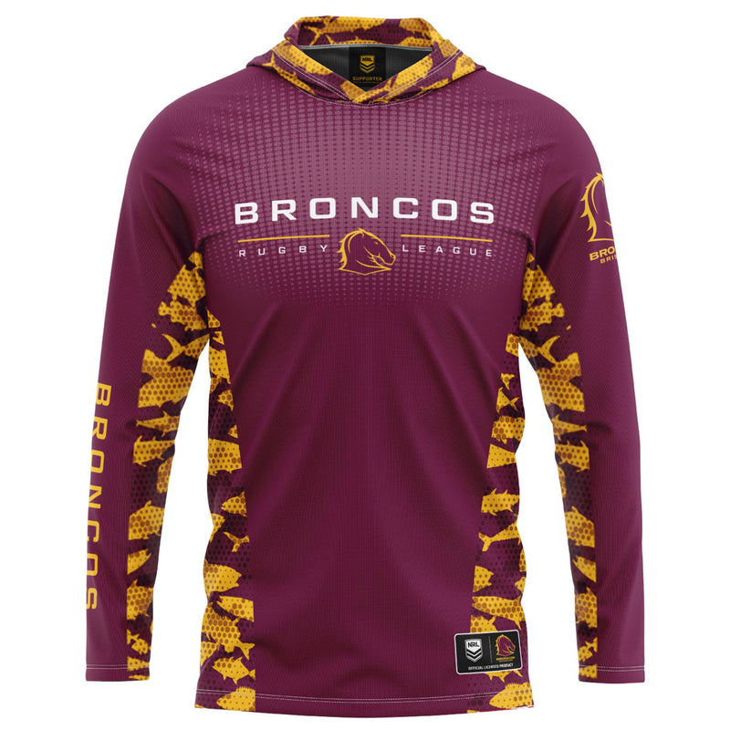 NRL Broncos 'Reef Runner' Hooded Fishing Shirt - Adult - Ashtabula