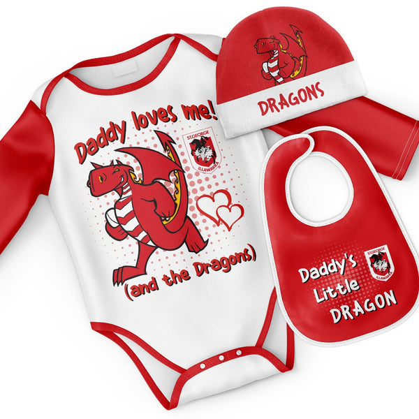 NRL Dragons 3pc Bodysuit Gift Set - 'Daddy Loves Me' - Ashtabula