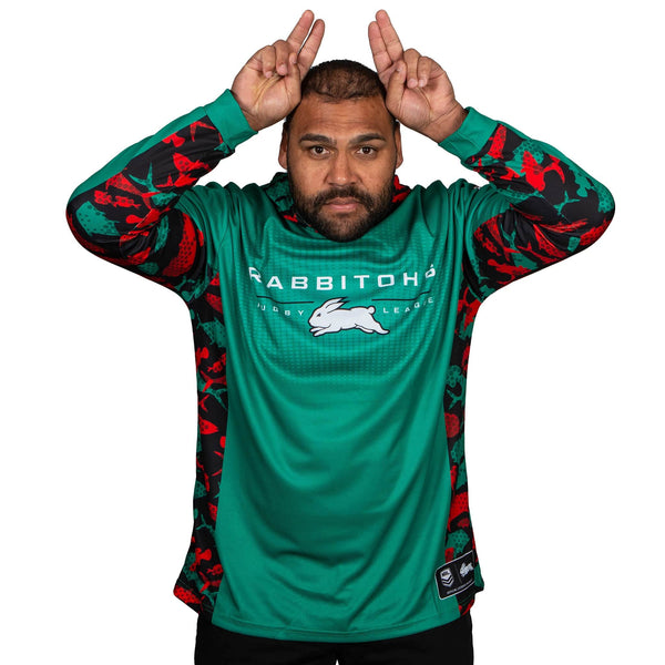 NRL Rabbitohs 'Reef Runner' Hooded Fishing Shirt - Adult - Ashtabula