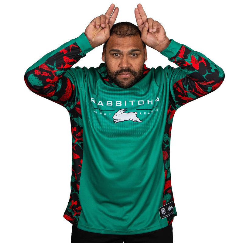 NRL Rabbitohs 'Reef Runner' Hooded Fishing Shirt - Adult - Ashtabula