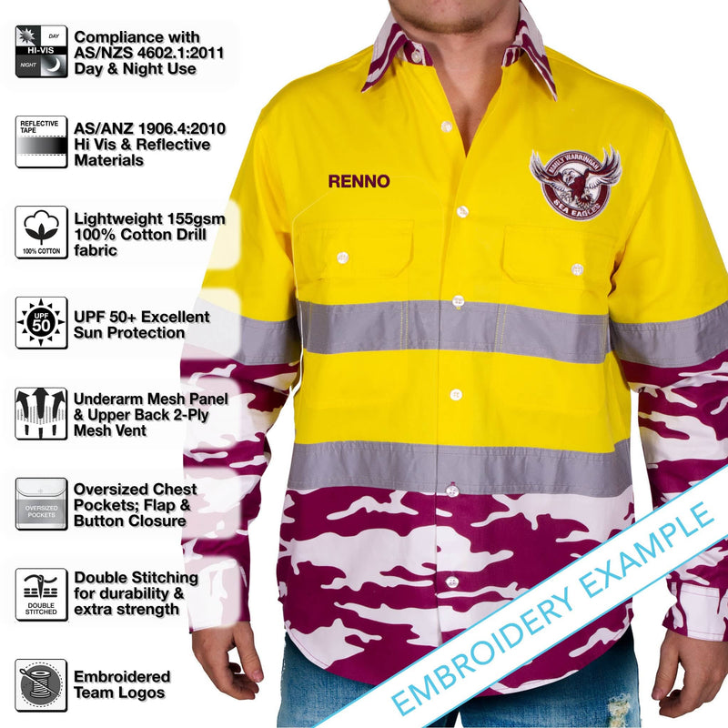 NRL Sea Eagles 'Camo' Hi-Vis Work Shirt - Ashtabula