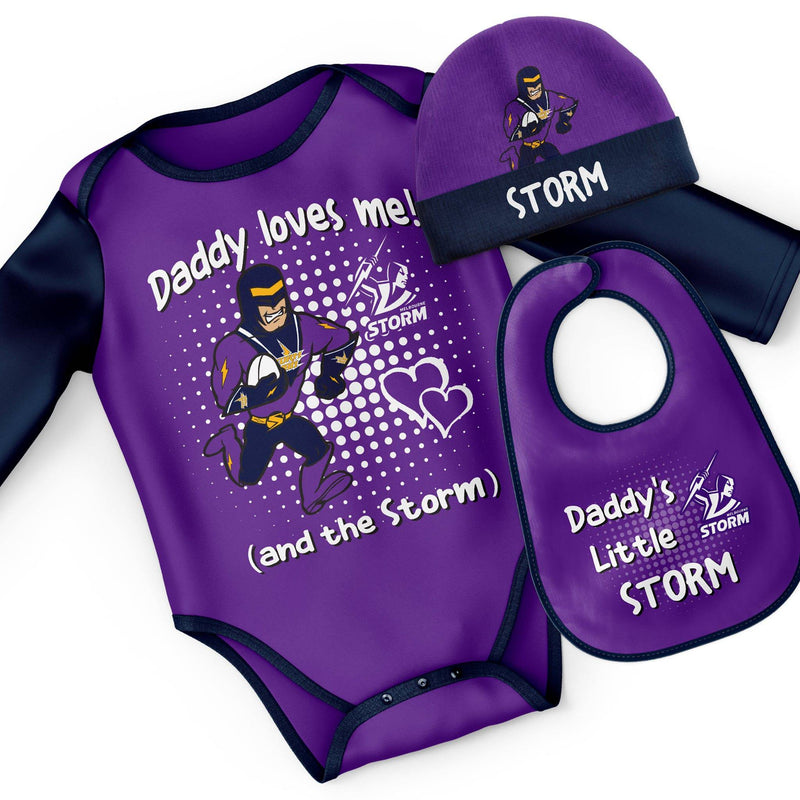 NRL Storm 3pc Bodysuit Gift Set - 'Daddy Loves Me' - Ashtabula