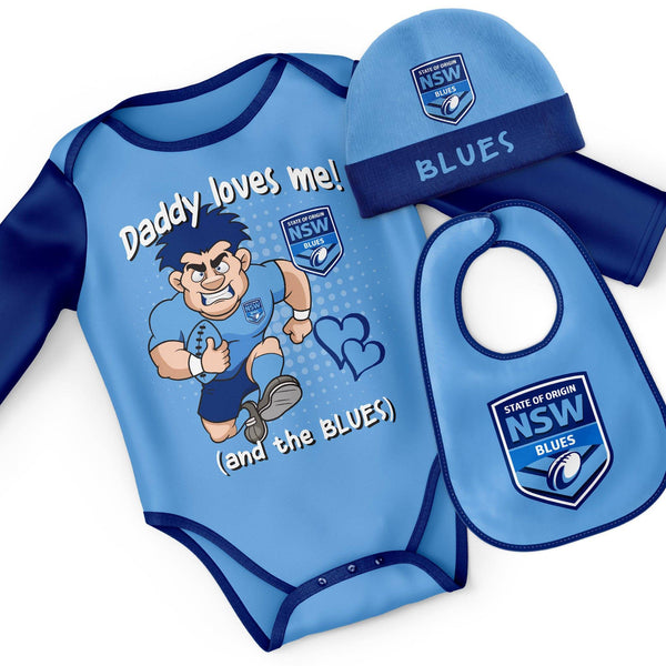 NSW Blues 3pc Bodysuit Gift Set - 'Daddy Loves Me' - Ashtabula