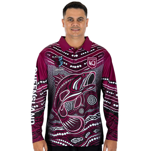 QLD Maroons 'Jumping Barra' Fishing Shirt - Adult - Ashtabula