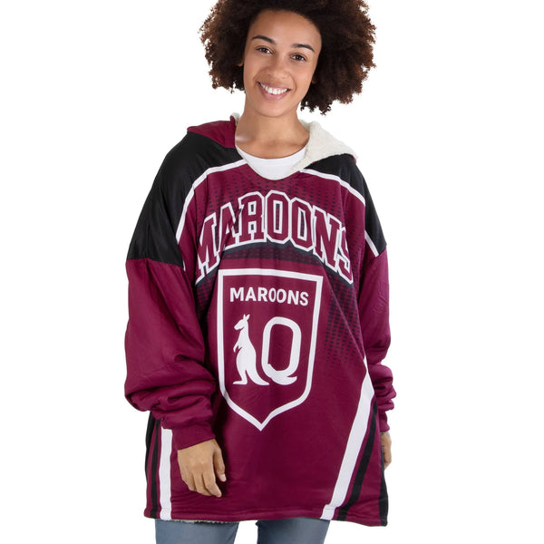 QLD Maroons Oversized Fleece Hoodie - Adult - Ashtabula