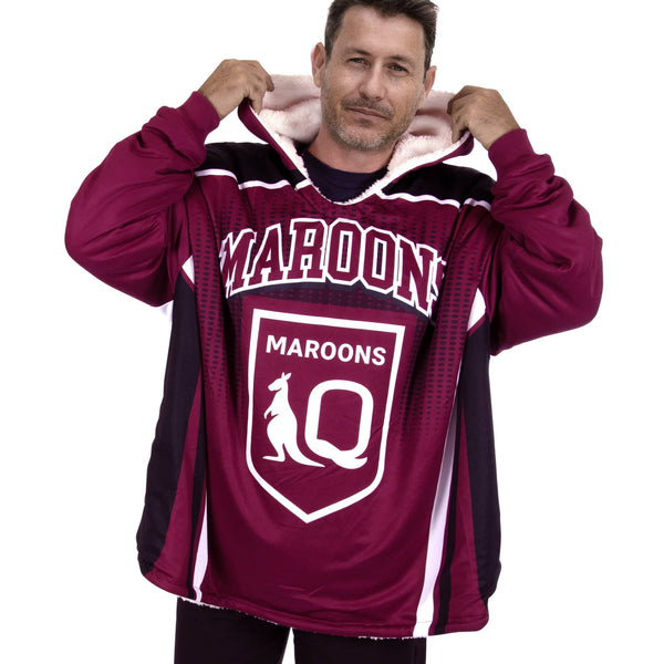 QLD Maroons Oversized Fleece Hoodie - Adult - Ashtabula